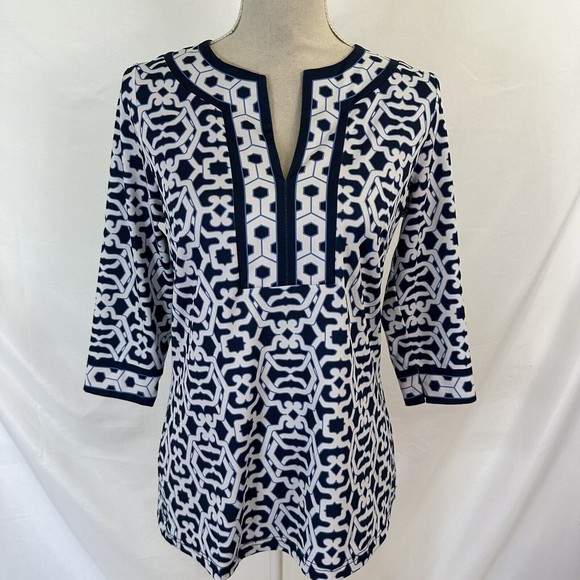 Gretchen Scott Designs Tops - Gretchen Scott Tunic Top Print Navy White Geometric Super Cute, SMALL
